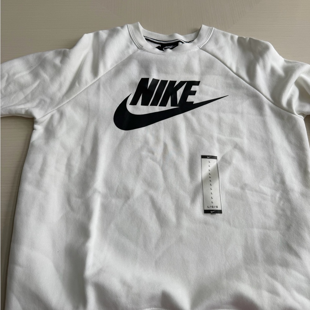 Nike White Crewneck Sweatshirt with Black Swoosh Logo
